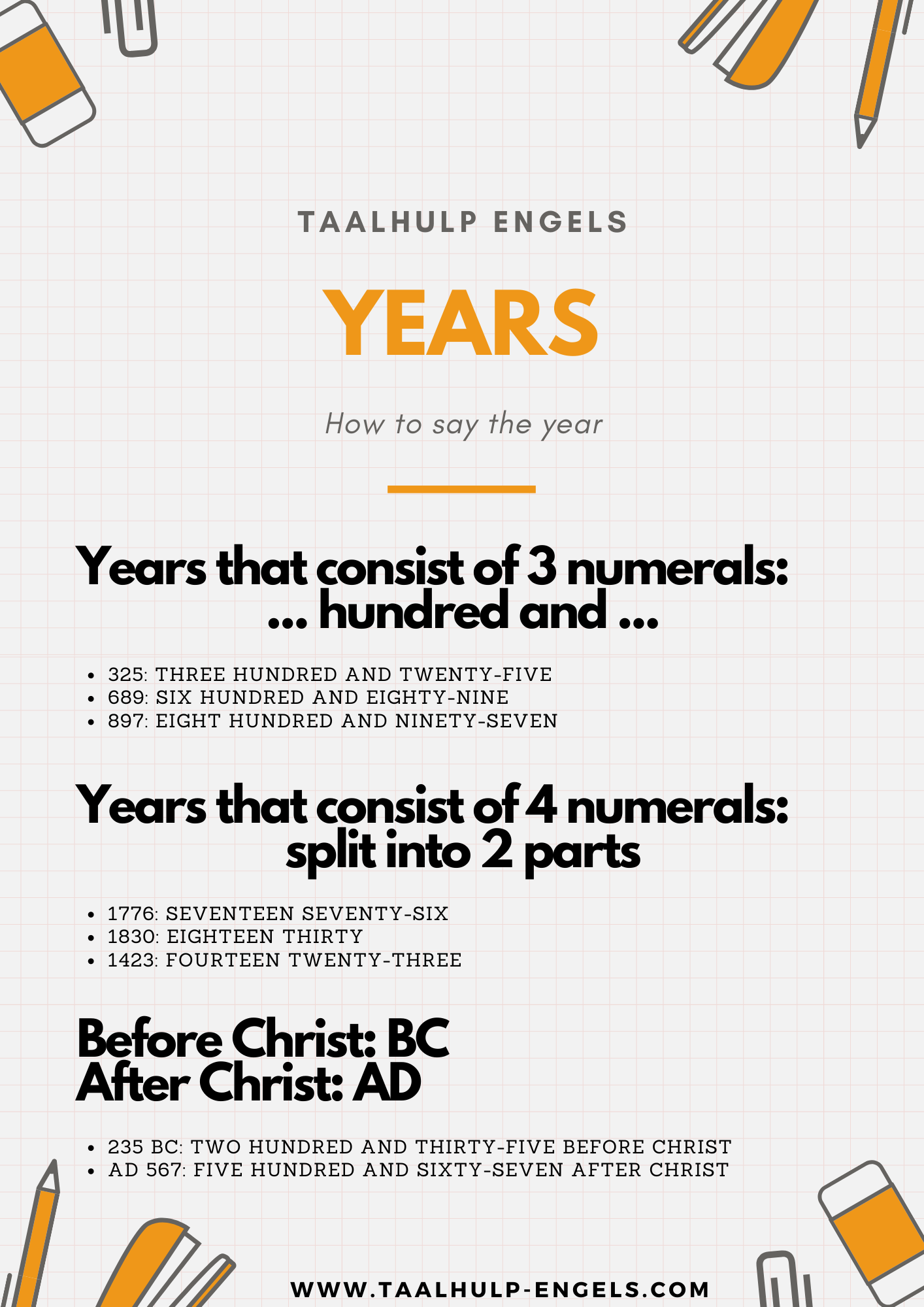 Dates in English Taalhulp Engels