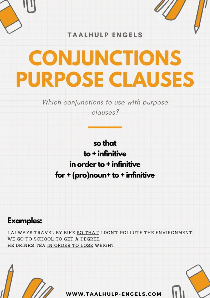Conjunctions purpose clauses Taalhulp Engels